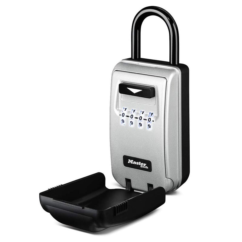 Master Lock صندوق قفل مفاتيح محمول أسود من ماستر لوك مع أقراص مضيئة، مجموعة/إعادة تعيين التركيبة للمستأجرين، الضيوف، العملاء، مثالي لوكلاء العقارات، الملاك أو مديري الممتلكات، يحمل 6 مفاتيح، 5424EC - Image 1